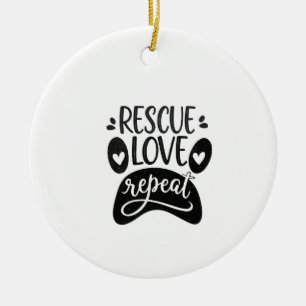 Rescue Love Repeat Dog Paw Tee Ceramic Tree Decoration