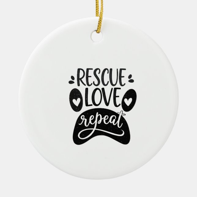 Rescue Love Repeat Dog Paw Tee Ceramic Tree Decoration (Front)