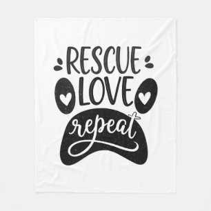 Rescue Love Repeat Dog Paw Tee Fleece Blanket