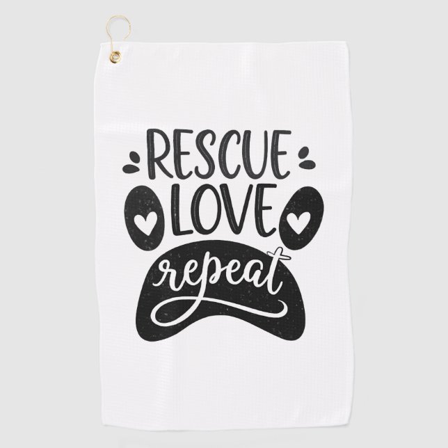 Rescue Love Repeat Dog Paw Tee Golf Towel (Front)