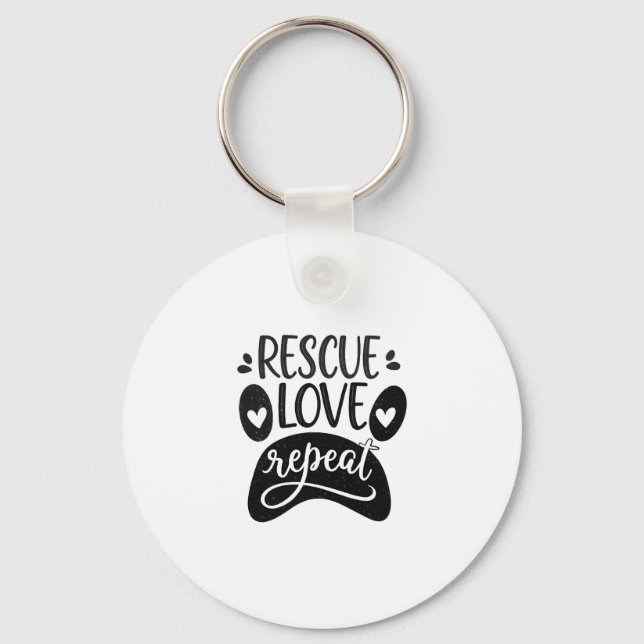 Rescue Love Repeat Dog Paw Tee Key Ring (Front)