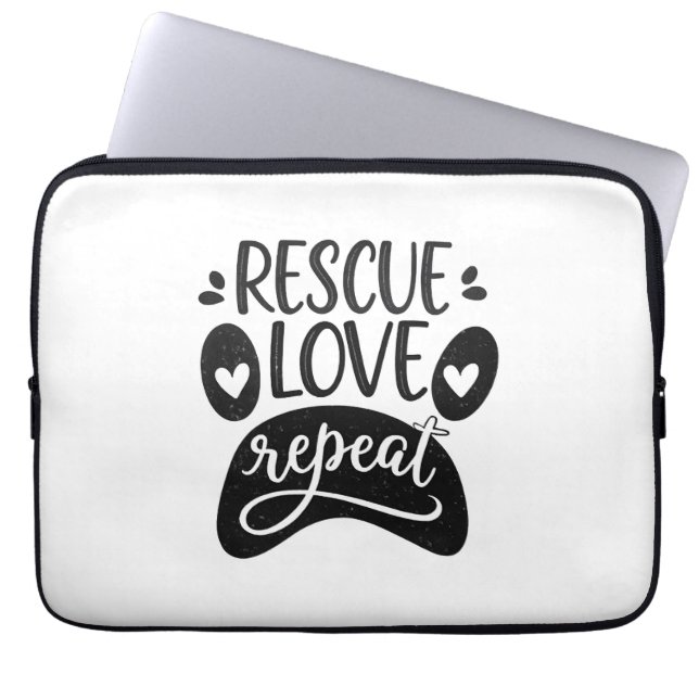 Rescue Love Repeat Dog Paw Tee Laptop Sleeve (Front)