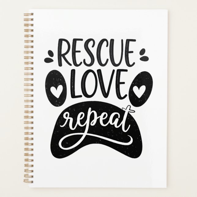 Rescue Love Repeat Dog Paw Tee Planner (Front)