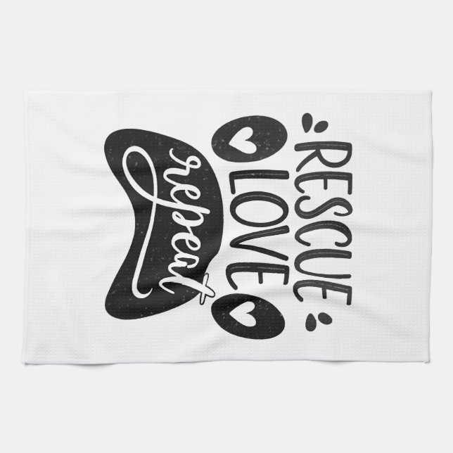 Rescue Love Repeat Dog Paw Tee Tea Towel (Horizontal)