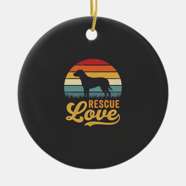 Rescue Love Retro Dog Sunset_1 Ceramic Tree Decoration (Front)