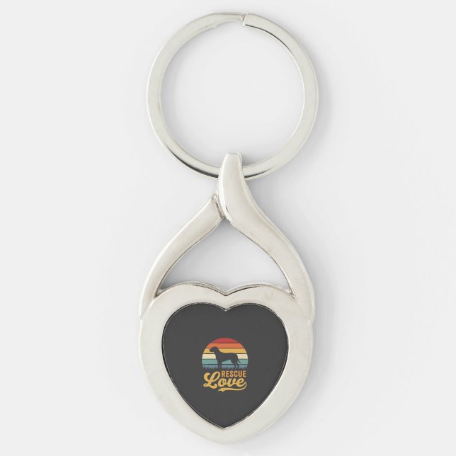 Rescue Love Retro Dog Sunset_1 Key Ring (Front)