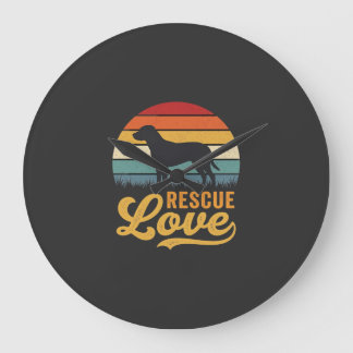 Rescue Love Retro Dog Sunset_1 Large Clock