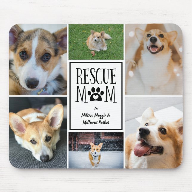 Rescue Mom Black Paw Print Photo Collage Mouse Mat (Front)