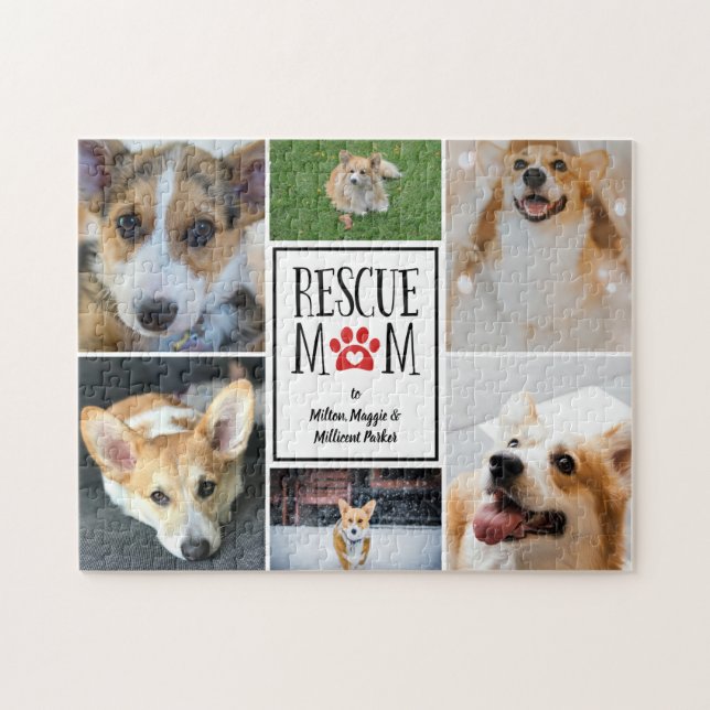 Rescue Mom Red Paw Print Photo Collage Jigsaw Puzzle (Horizontal)