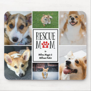 Rescue Mom Red Paw Print Photo Collage Mouse Mat