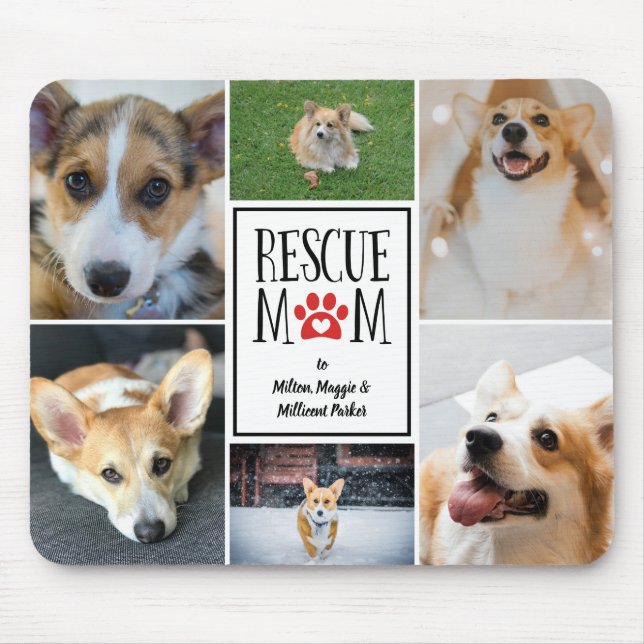 Rescue Mum Red Paw Print Photo Collage Mouse Mat (Front)