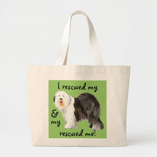 Rescue Old English Sheepdog Large Tote Bag (Front)