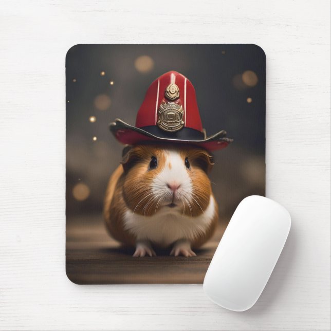 Rescue Ready: Guinea Pig in a Fireman's Hat, Mouse Mat (With Mouse)