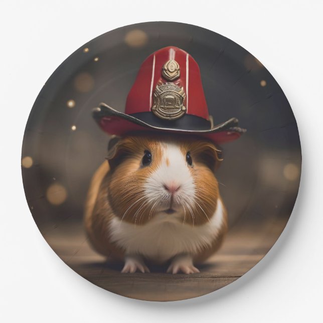 Rescue Ready: Guinea Pig in a Fireman's Hat, Paper Plate (Front)