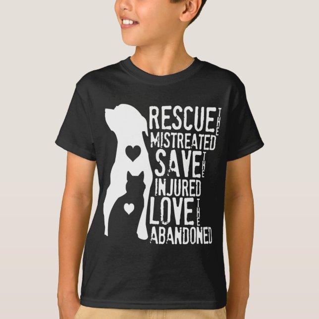 Rescue, Save, Love Animal Rescue, Dog Lover Cat Lo T-Shirt (Front)