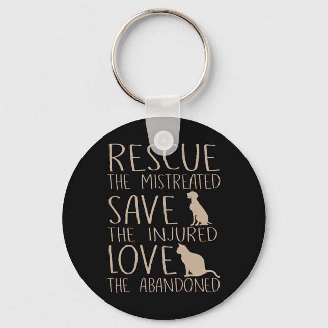 Rescue Save Love - Cute Animal Rescue Dog Cat Love Key Ring (Front)