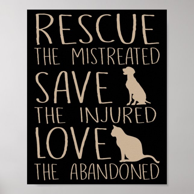 Rescue Save Love - Cute Animal Rescue Dog Cat Love Poster (Front)