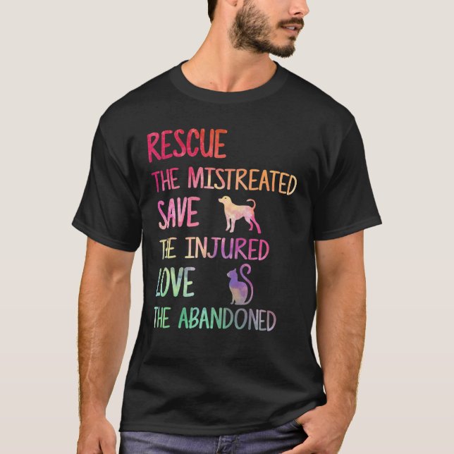 Rescue Save Love Pet Animal Shelter Volunteer Slee T-Shirt (Front)