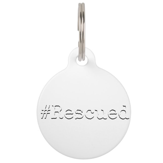 rescued – black and white pet tag (Front)