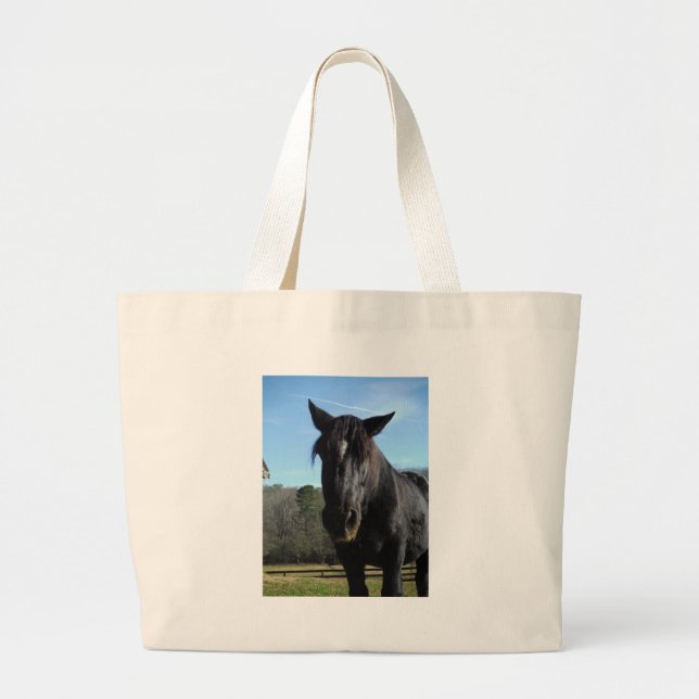 Rescued Black Draught Horse Large Tote Bag (Front)