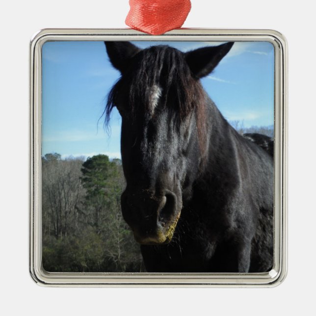 Rescued Black Draught Horse Metal Tree Decoration (Front)