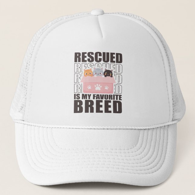 Rescued Cats Animal Shelter Favourite Breed Trucker Hat (Front)