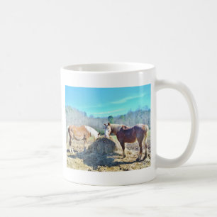 Rescued Draught Horses eating hay Coffee Mug