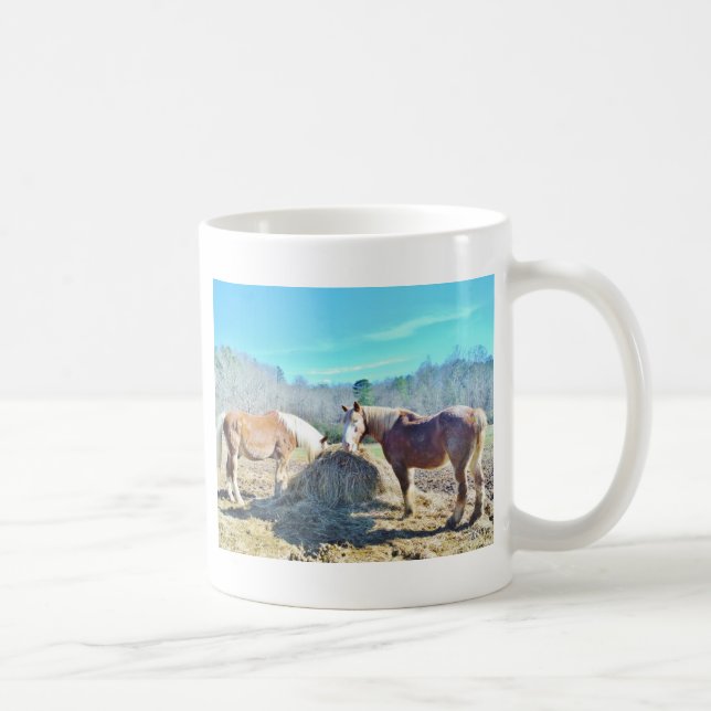 Rescued Draught Horses eating hay Coffee Mug (Right)