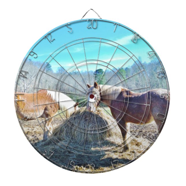 Rescued Draught Horses eating hay Dartboard (Front)