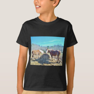Rescued Draught Horses eating hay T-Shirt