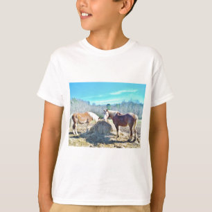 Rescued Draught Horses eating hay T-Shirt