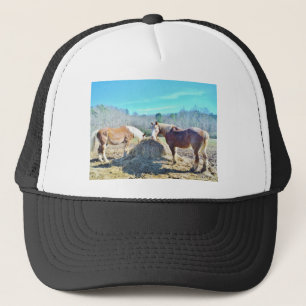 Rescued Draught Horses eating hay Trucker Hat