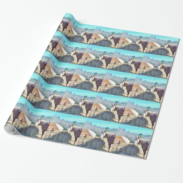 Rescued Draught Horses eating hay Wrapping Paper (Unrolled)