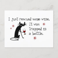 Rescued Some Wine Funny Quote with Black Cat