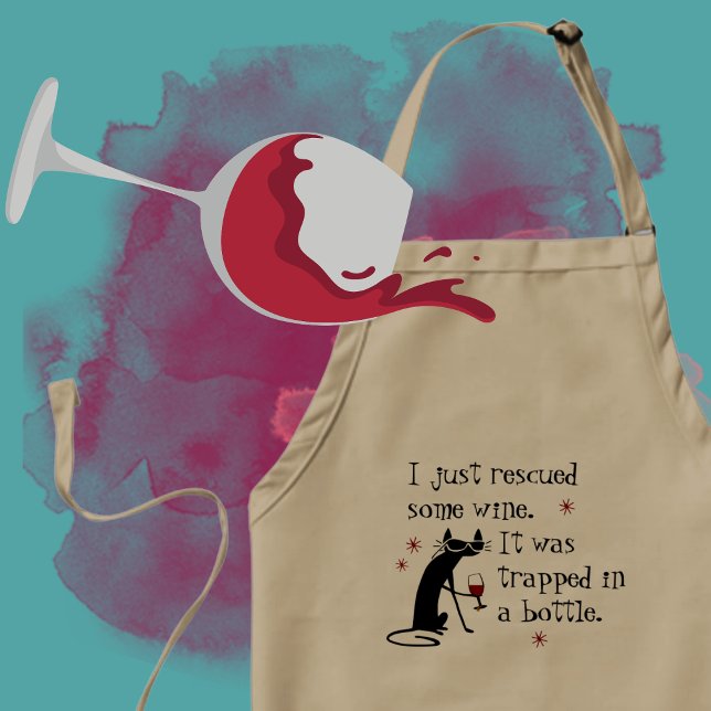 Rescued Some Wine Funny Quote with Black Cat Standard Apron (Creator Uploaded)