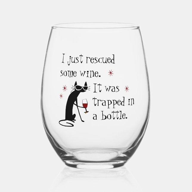 Rescued Some Wine Funny Wine Quote Stemless Wine Glass (Front)
