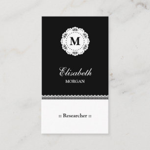 Researcher Black White Lace Monogram Business Card