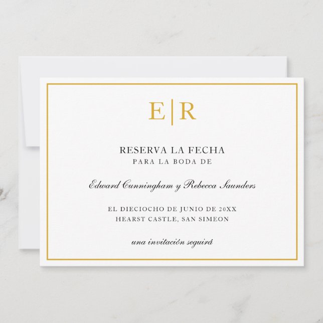 Reserva La Fecha Elegant Gold Monogram Formal Save The Date (Front)