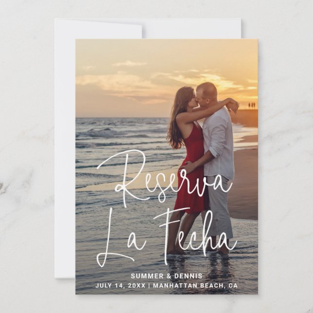 Reserva la Fecha Elegant Script Photo Spanish Save The Date (Front)