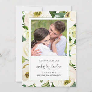 Reserva la Fecha Elegant WhiteFloral Photo Spanish Save The Date