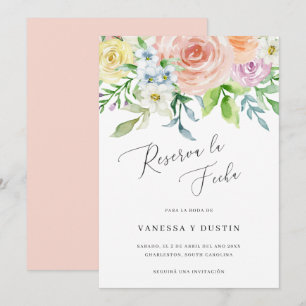 Reserva La Fecha Floral Watercolor Wedding Spanish Save The Date