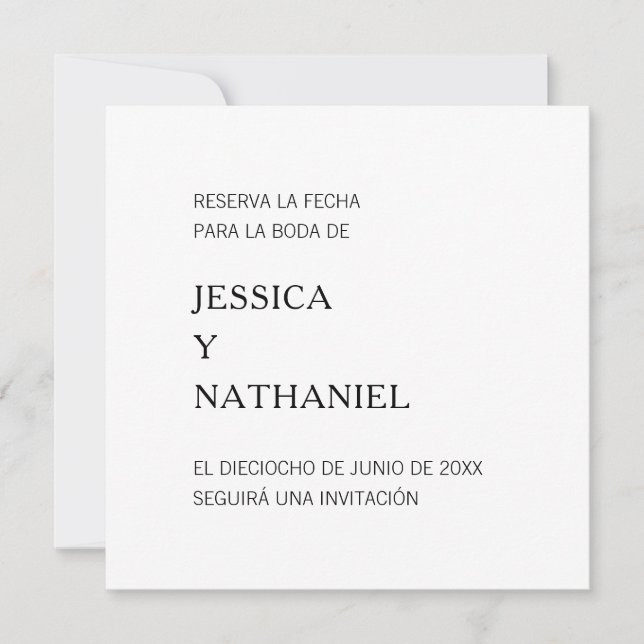 Reserva La Fecha Minimalist Black and White Save The Date (Front)