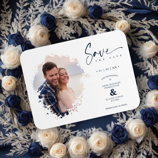 Reserva La Fecha Modern Grunge Ink Effect Photo En Magnet (Modern Grunge Ink Effect Photo Engaged Couple Wedding Save the Date.)
