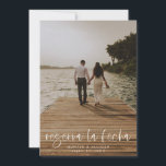 Reserva La Fecha Modern Photo Invitation<br><div class="desc">This modern photo wedding save the date flat card has a warm, minimalist design. The front features a lively script text above your first names and date. On the back, we've set the background as transparent, so that the colour of the paper will serve as the base colour. You can...</div>