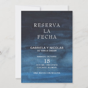 Reserva La Fecha Moody Navy Blue Watercolor Save The Date