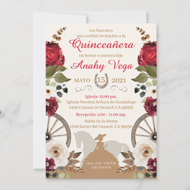 Reserva La Fecha Quinceanera Red Charra, Watercol Save The Date (Front)