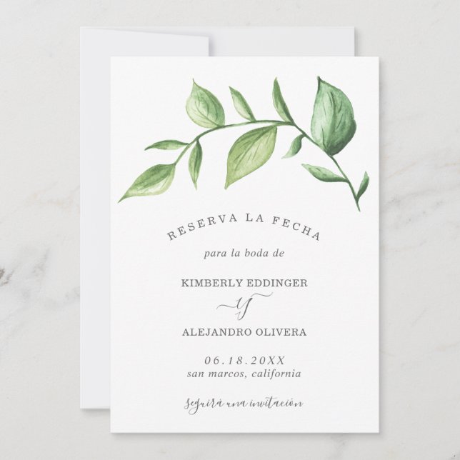 Reserva La Fecha Rustic Elegant Greenery Spanish Save The Date (Front)