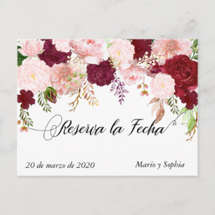 Reserva La Fecha  Save The Date Burgundy pink  Announcement Postcard
