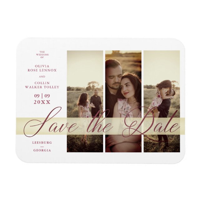 Reserva La Fecha Simple Elegant Script 3 Photos Co Magnet (Horizontal)