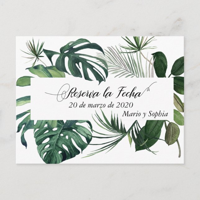 Reserva La Fecha Tropical Save The Date  Announcement Postcard (Front)